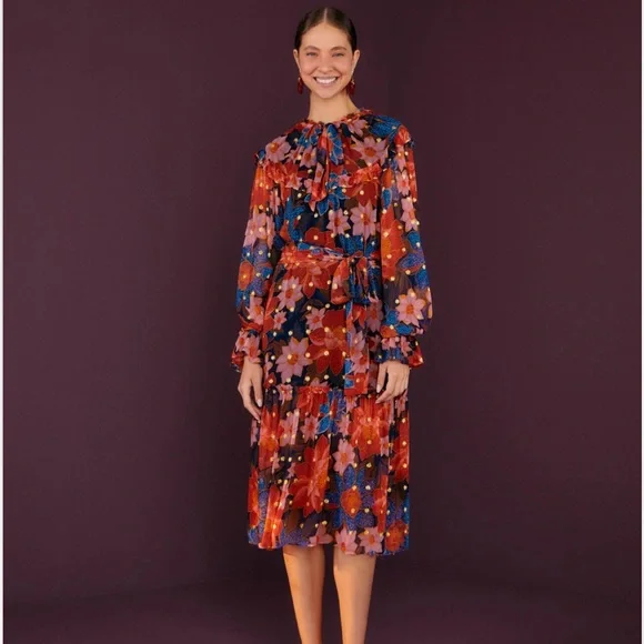 knee length dresses for ladies Black Berry Garden Tulle Midi Dress